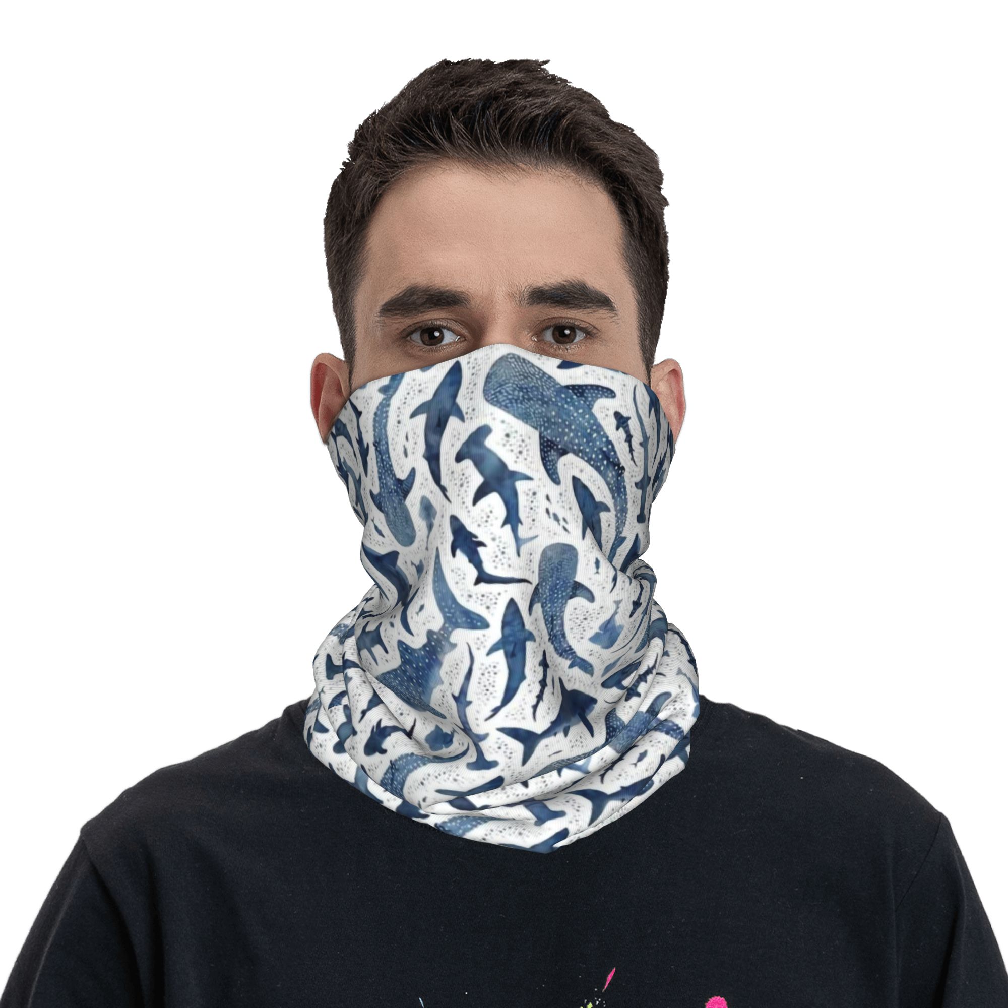 Custom Blue Watercolour Shark  - Neck Warmer Balaclava 评论和价格